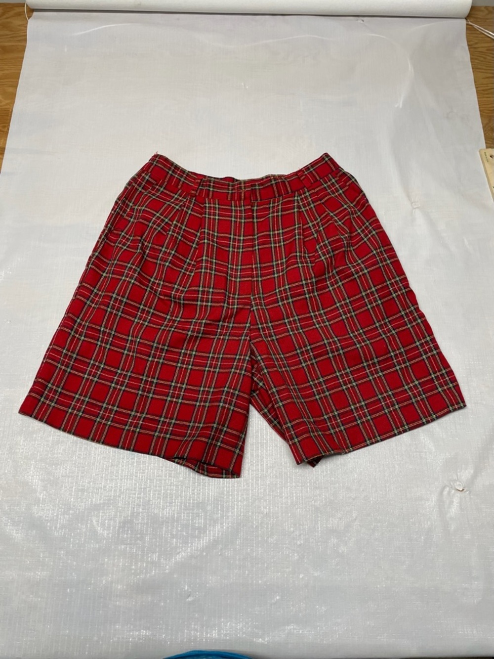 Red Plaid Bermuda Shorts for Women - Classic Tartan Style